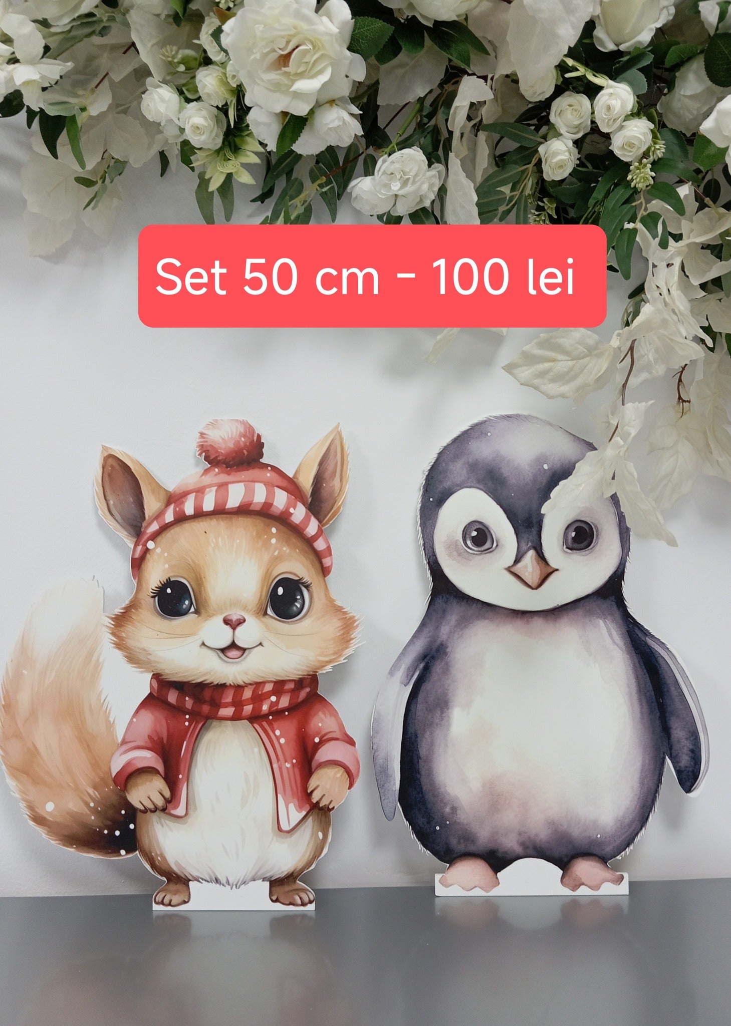Set veveriță si pingurin - decor iarnă