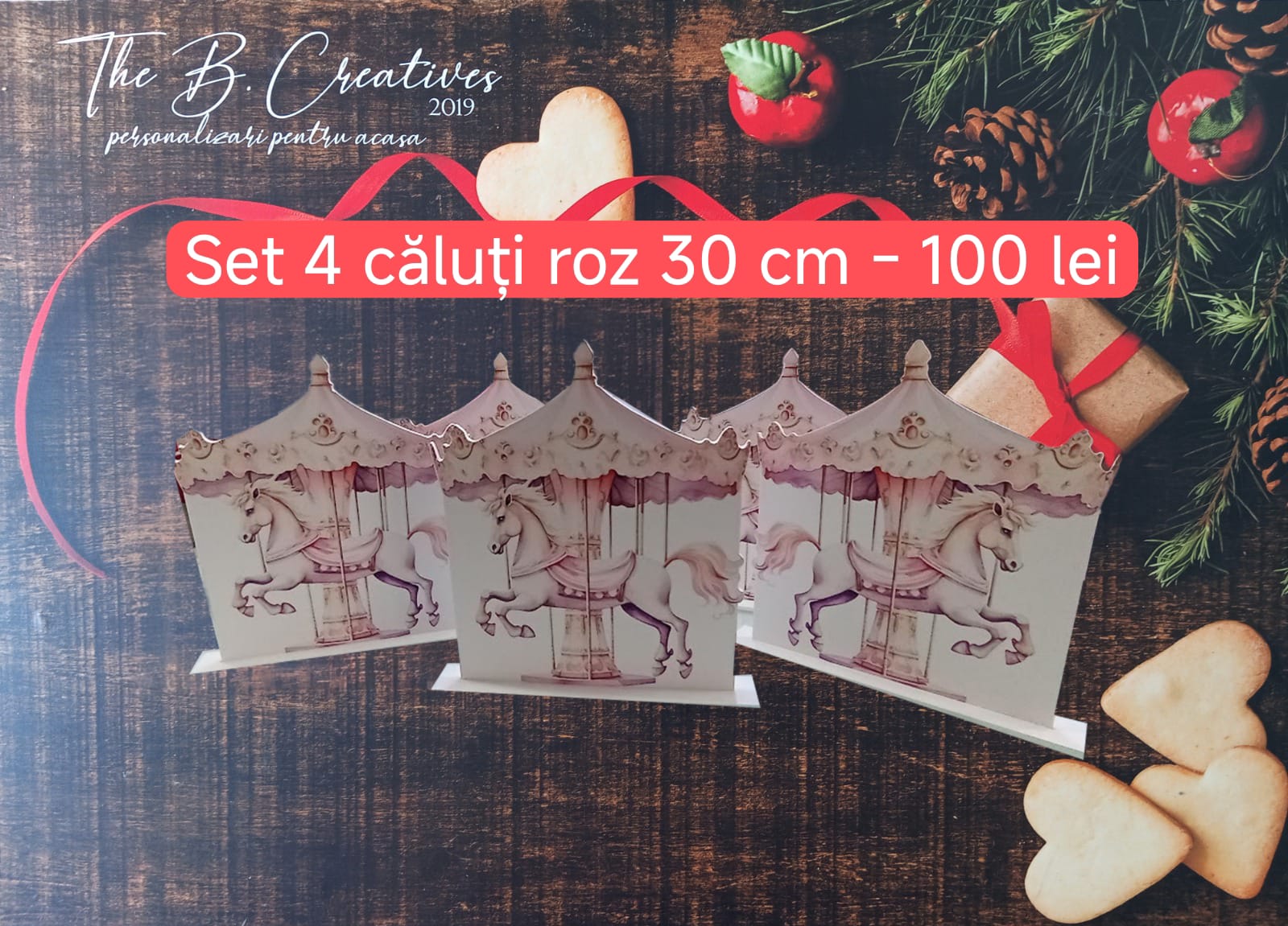 Accesorii pentru masă - Căluți carusel, roz